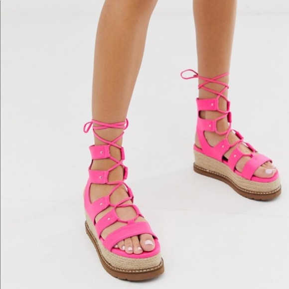 ASOS Shoes - ASOS Neon Pink Flatform Espadrilles